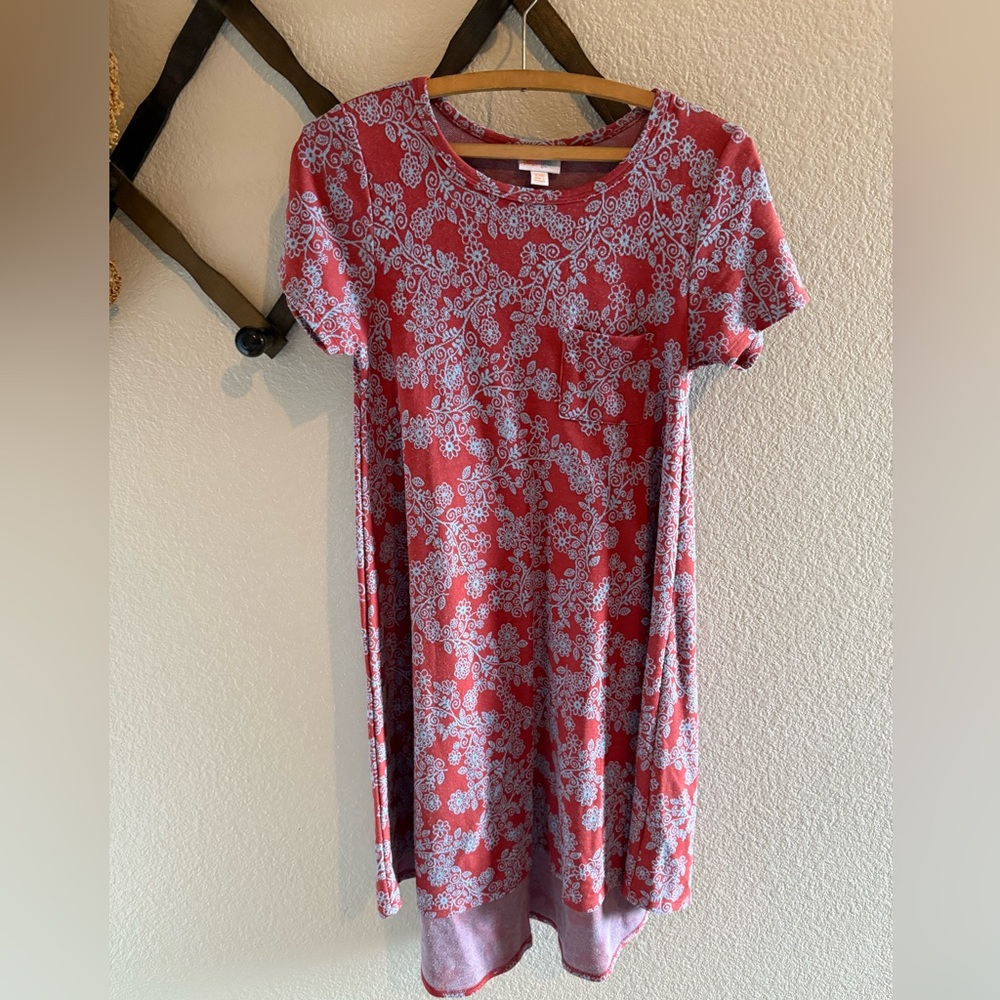 LuLaRoe orange-Red and Blue Midi Sundress Casual Crew Neck